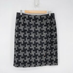 Classiques Enteir Tweed Pencil Skirt Leather Trim Black and White Women's 10